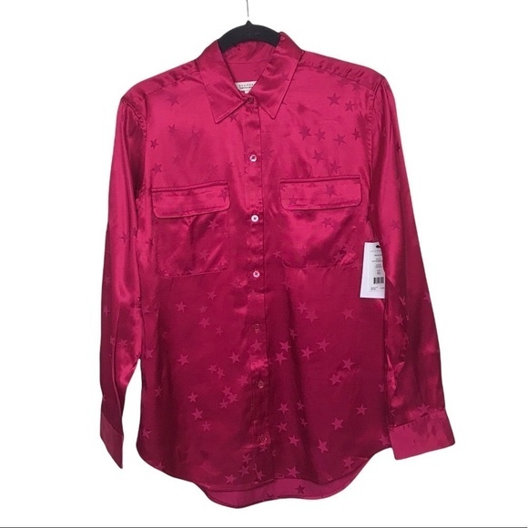 Tabitha Simmons Equipment Pink Satin Star Print Button Down Shirt - Picture 1 of 9